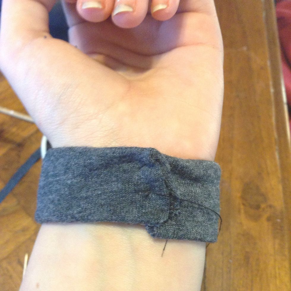 Now bring the ends together and stitch them up, make sure to leave room to slip it on and off your wrist