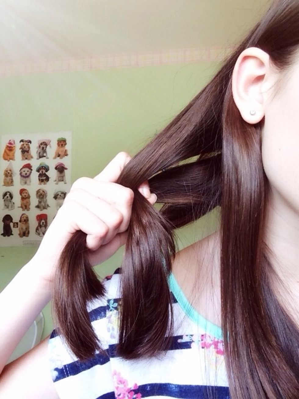 Now bring the middle section through that whole so the middle section is now the let section and the left section is the middle section