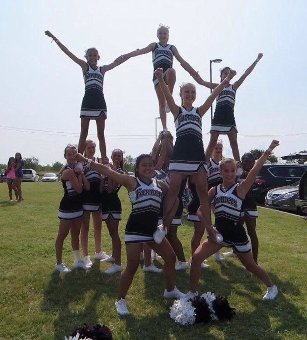 Now cheer is a work out it self, but I still run at home at mile or two a day.