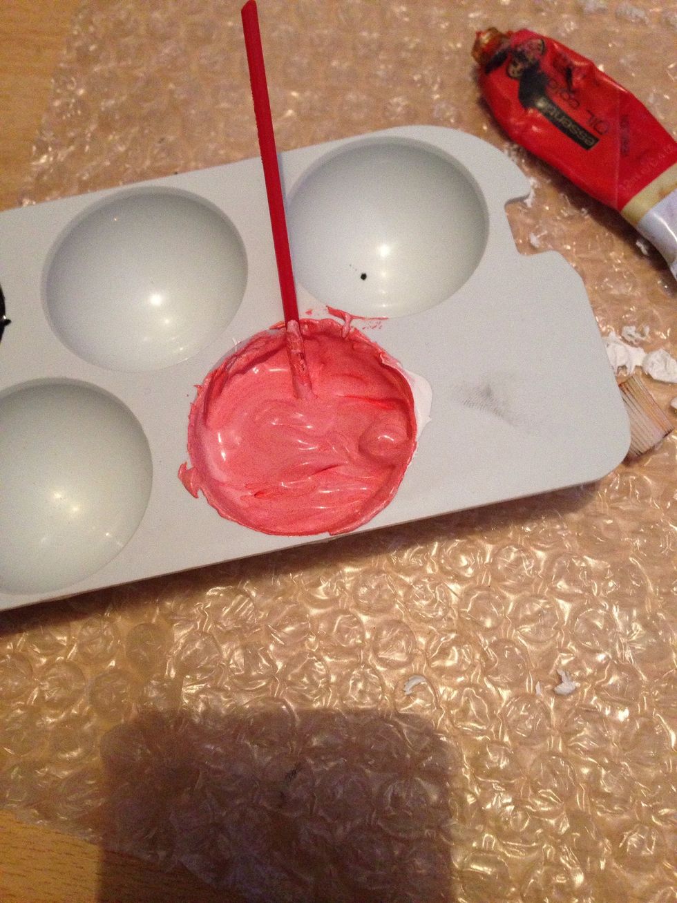 Now choose a colour of your choice to go with your room. I've mixed a pinky orange colour but a gold would look great you can always re-paint for another colour \ud83d\ude0a