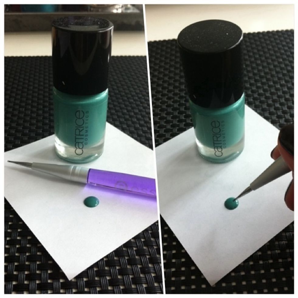 Now choose another colour nail polish and make a blob on a piece of paper. Use your dotter to dip into it.