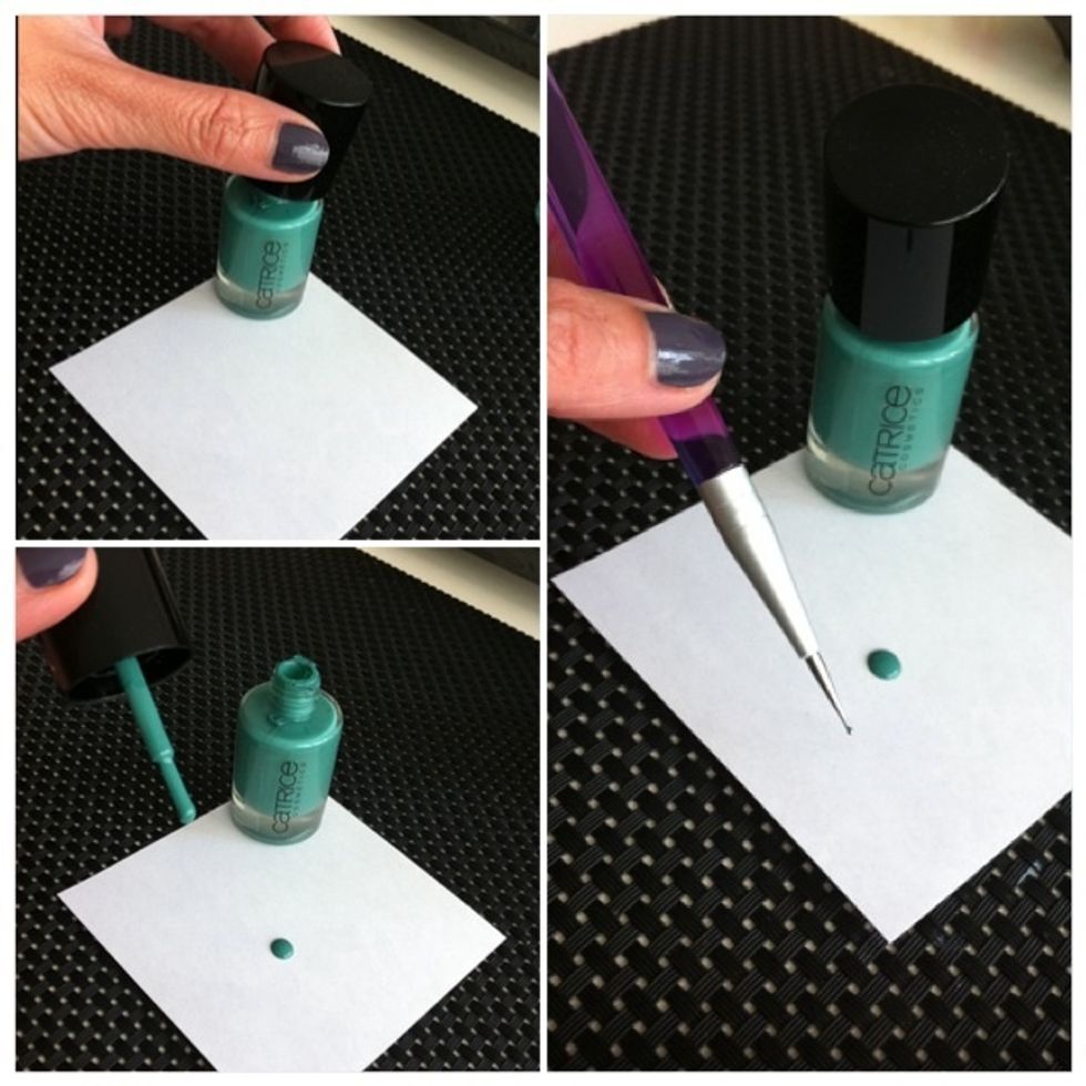Now choose the colour of the accent fingers and make a blob on a piece of paper. Use your dotter to dip into it.