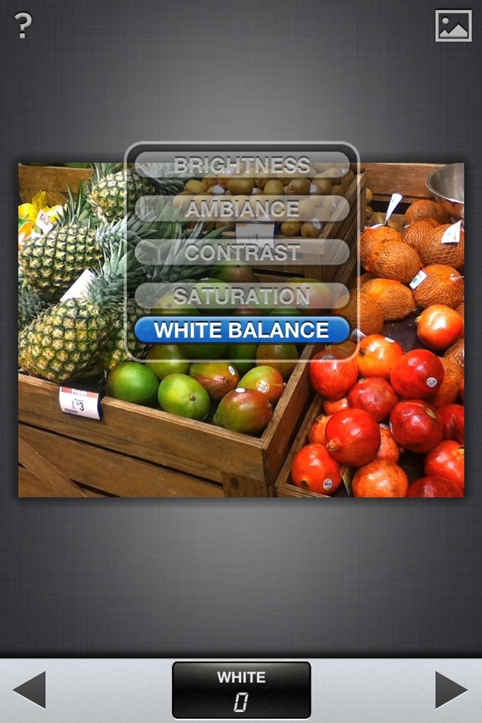 Now choose the TUNE IMAGE effect and from the menu choose WHITE BALANCE. I did not change my white balance much since the colors were fairly accurate.
