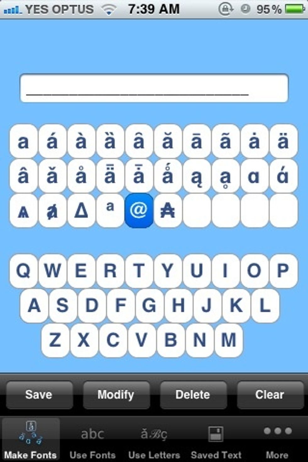 Now, choose which letter you want. I have chosen the "@" symbol, and this will be used for all letter "a's" in your new font