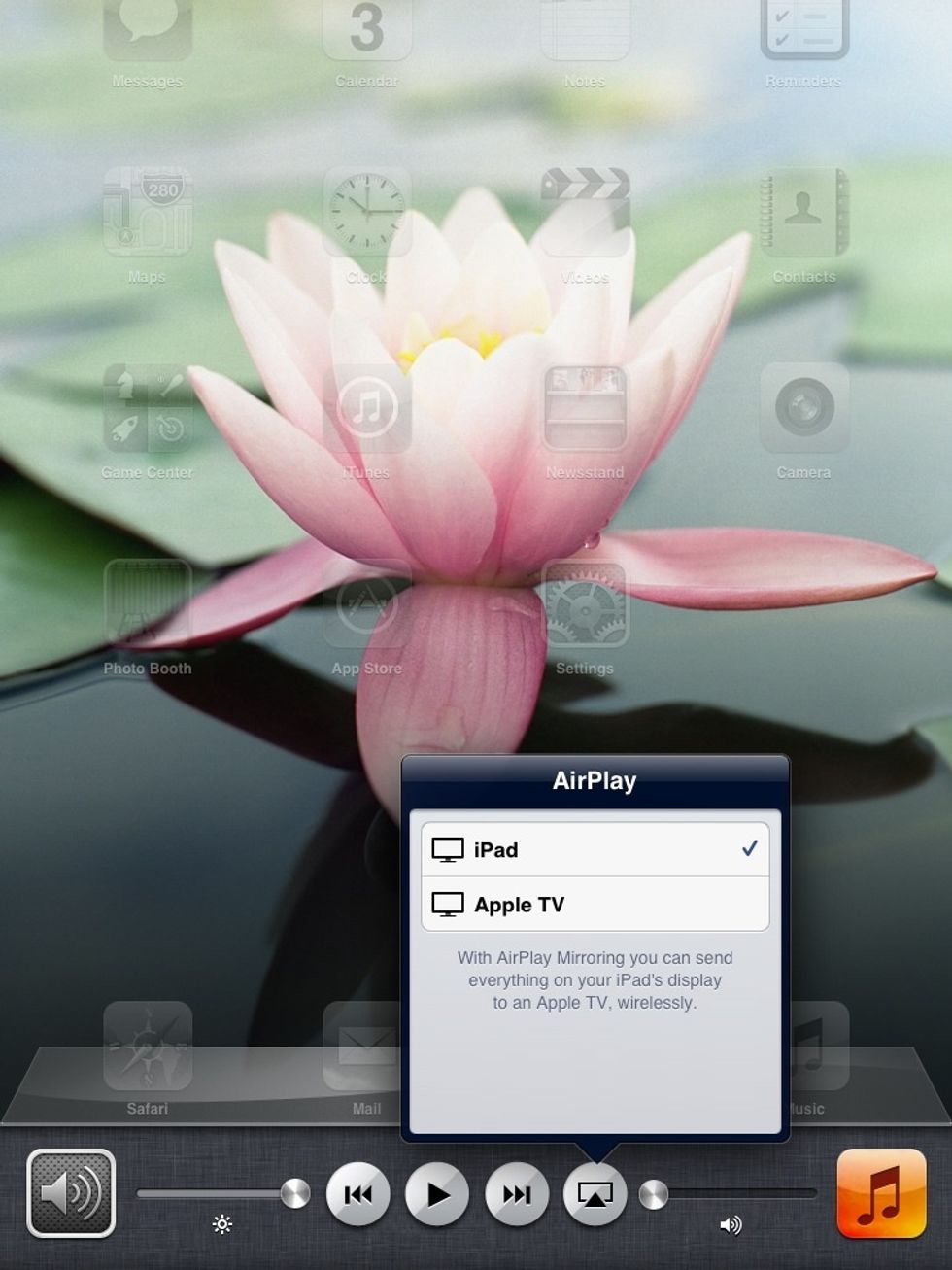 Now click on the airplay button (the rectangle that has a triangle at the bottom).