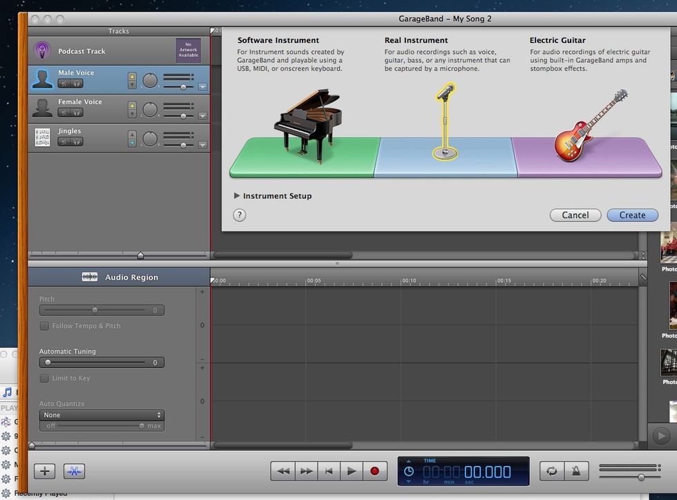 Now click the button in the bottom left corner. Now choose "Real Instrument" and click create.