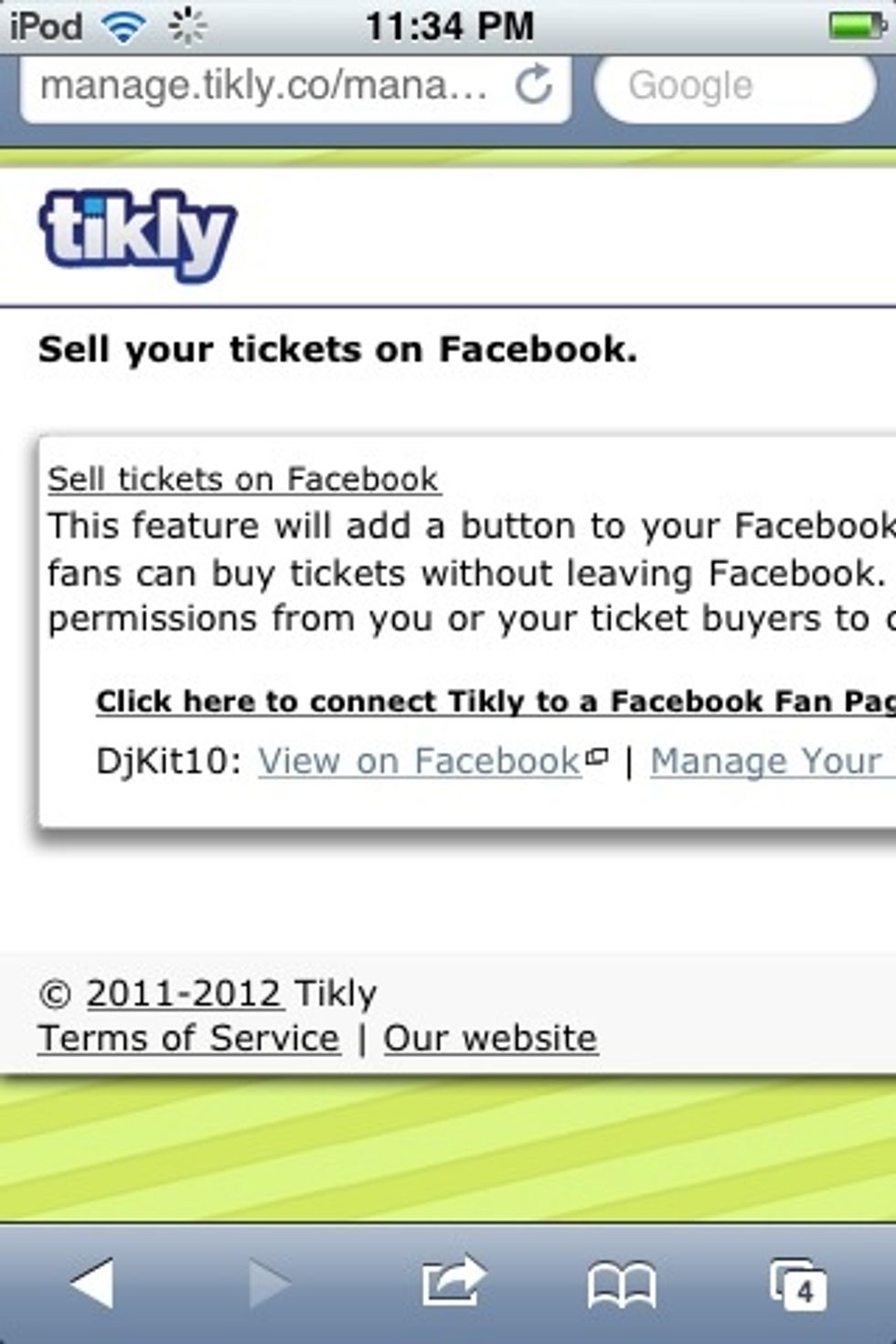 Now click the link to add a Tikly tab to a Facebook fan page you manage. If you like you can check out your handiwork by viewing it on Facebook.