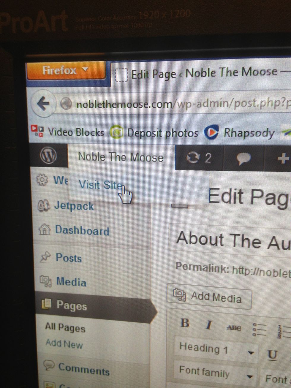 Now click the name of your site at the top left of the dashboard screen  to view your changes.