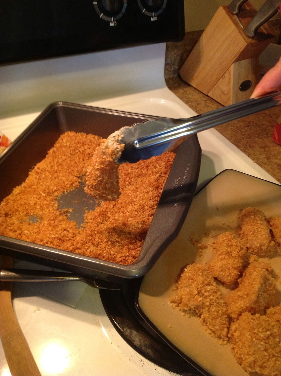 Now coat your chicken in Panko bread crumbs evenly