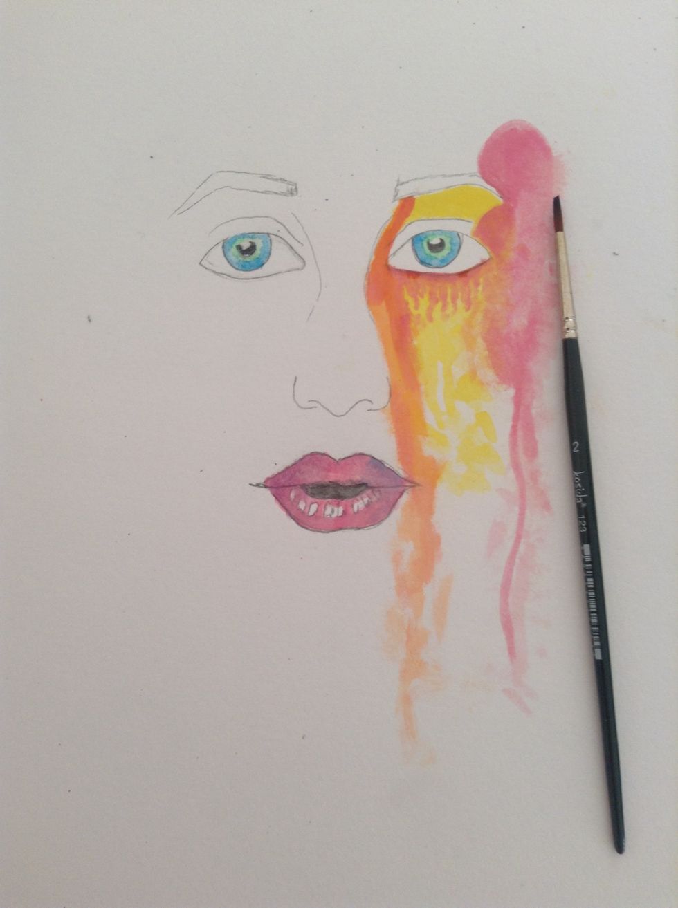 Now color around the green circles in the eyes with the blue color.