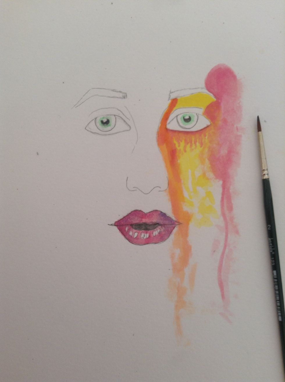 Now color the open of the mouth with a black pencil. Them make some little light great around the black dot in the eyes.