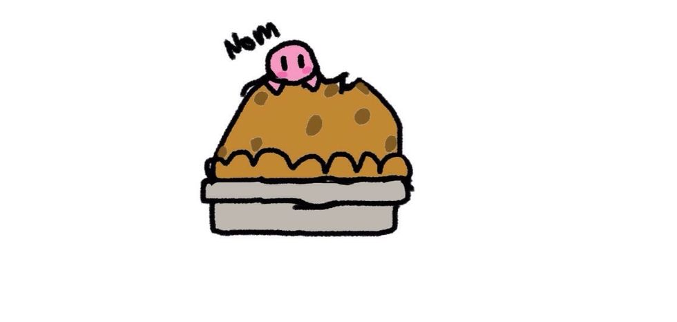 Now colour it in, (you can add toppings to the pie if you want) and there you go! There's your Kirby pie! :D