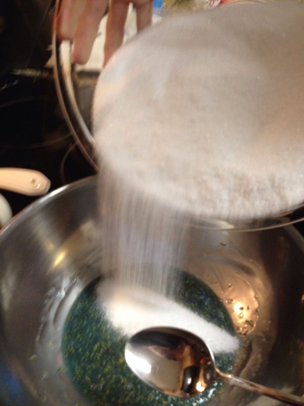 Now combine your salt mixture with your soap mixture and stir until you have your salts completely mixed in.