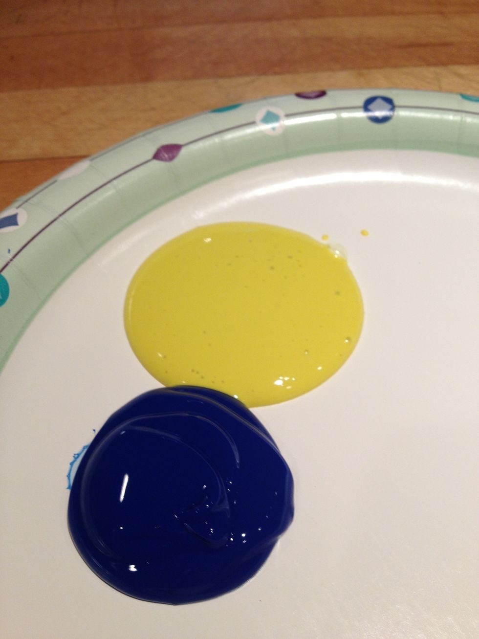 Now comes the fun part. Pour one or two colors of paint onto a paper plate.