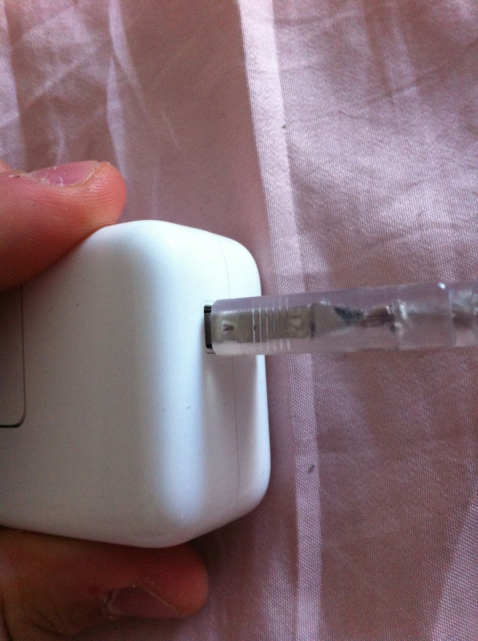 Now connect the extension cable to the apple brick power wall.