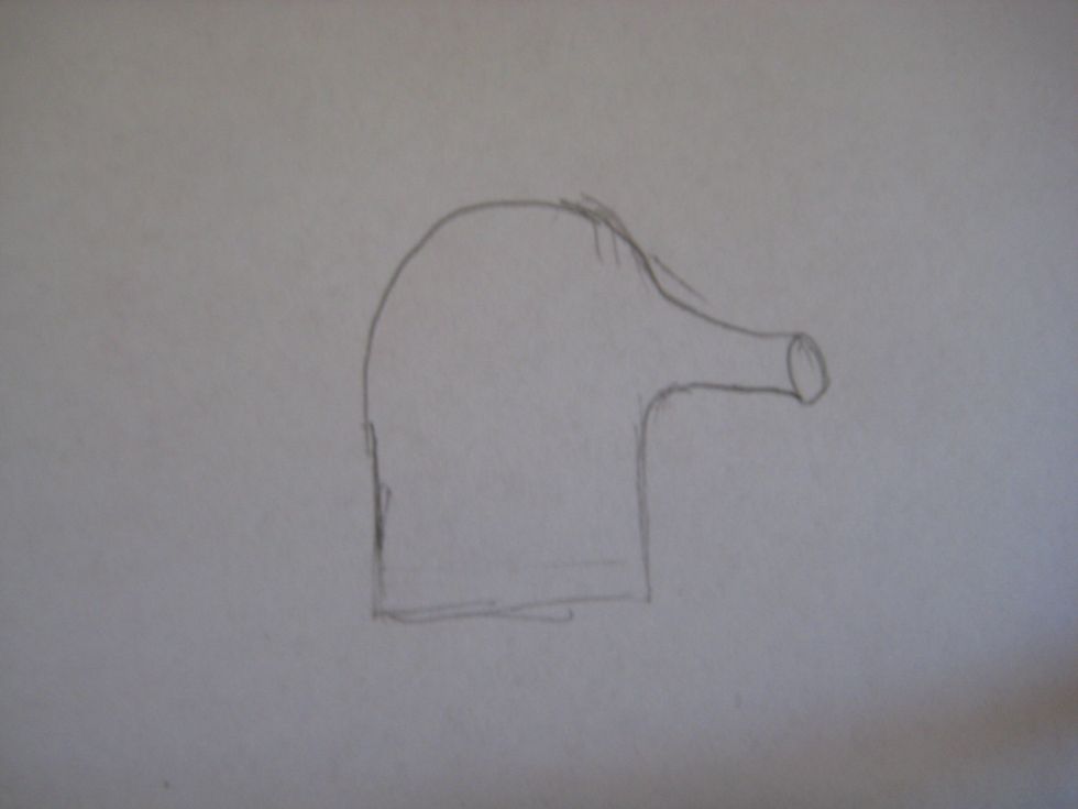 Now continue from the bottom of the nose and make a curved line down. Then put a line at the bottom.