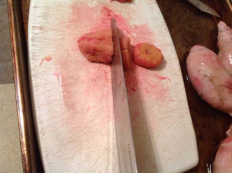 Now cut in thick cuts, about a inch or so thick