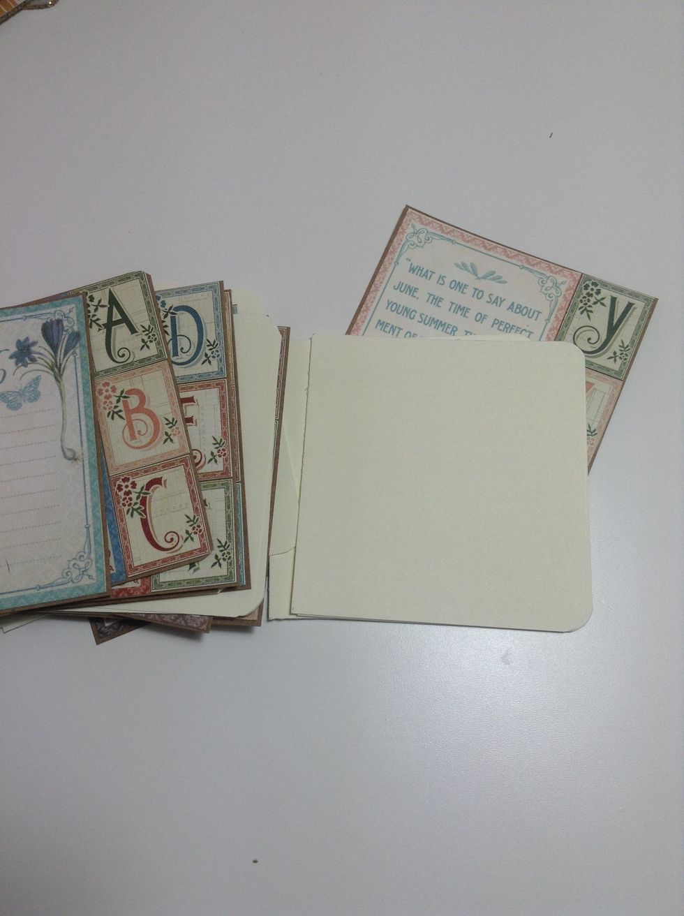 Now, cut some pieces of paper to with the same measurement of the kraft pages... I'm using 8-9 to make my mini album.