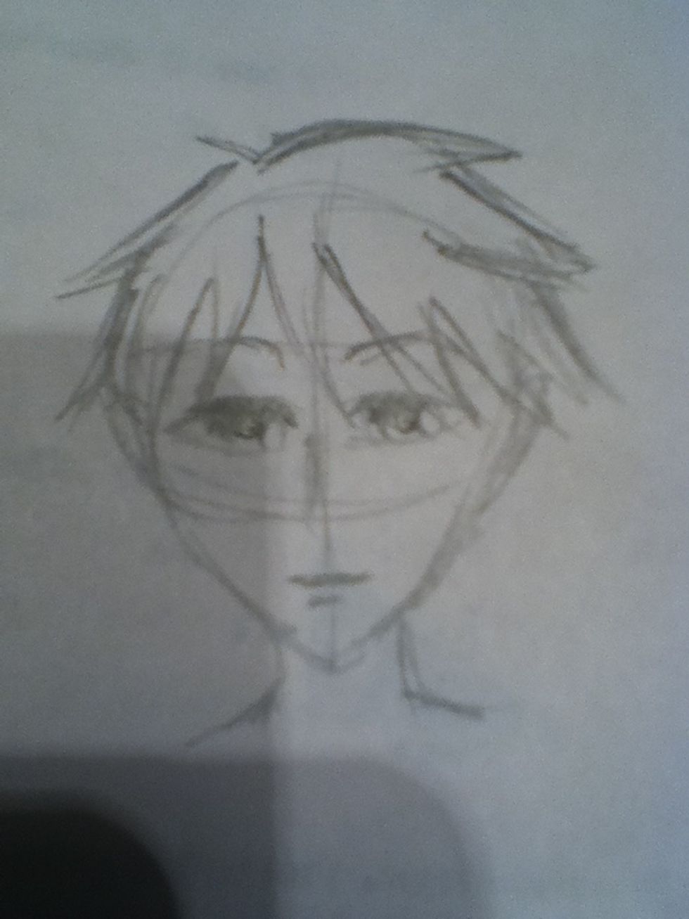 Now, darken the pupil in the eye. Draw an arc to define the shines in the eye. You can darken the eyelids as you see fit.