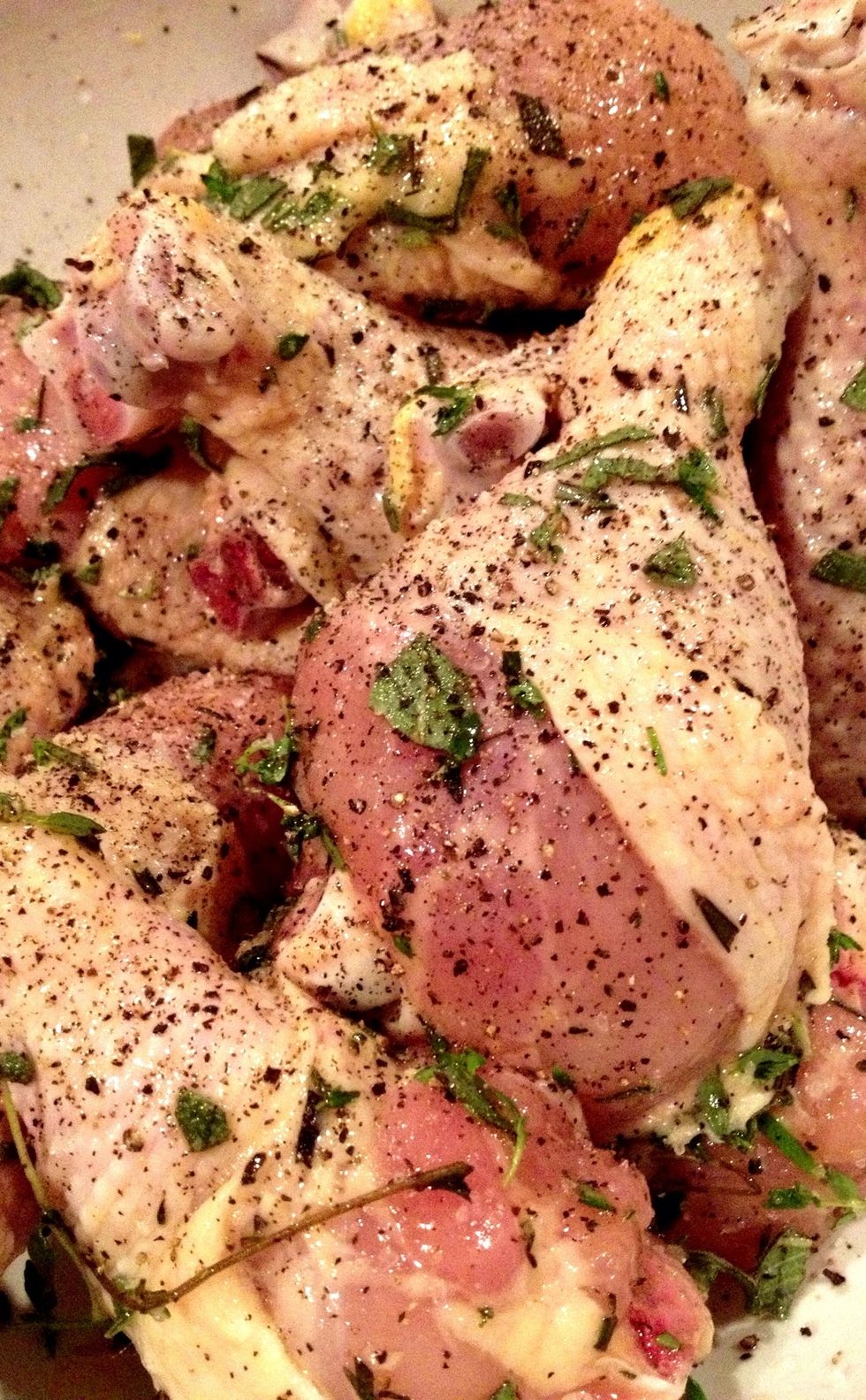 Now dig your hands in there & MIX! I added about 2 tsp each fresh ground black pepper & sea salt. Add them before you dig in. It's decidedly un-fun to clean chicken gunk off your grinder. (I've heard)