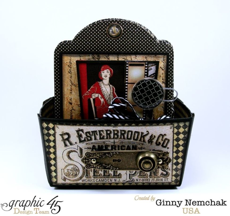 Now display tags created with Graphic 45 Communique inside the box. It's a great alternative to traditional scrapbooks and can be added to vintagy decor.  Simply add pictures and journaling.