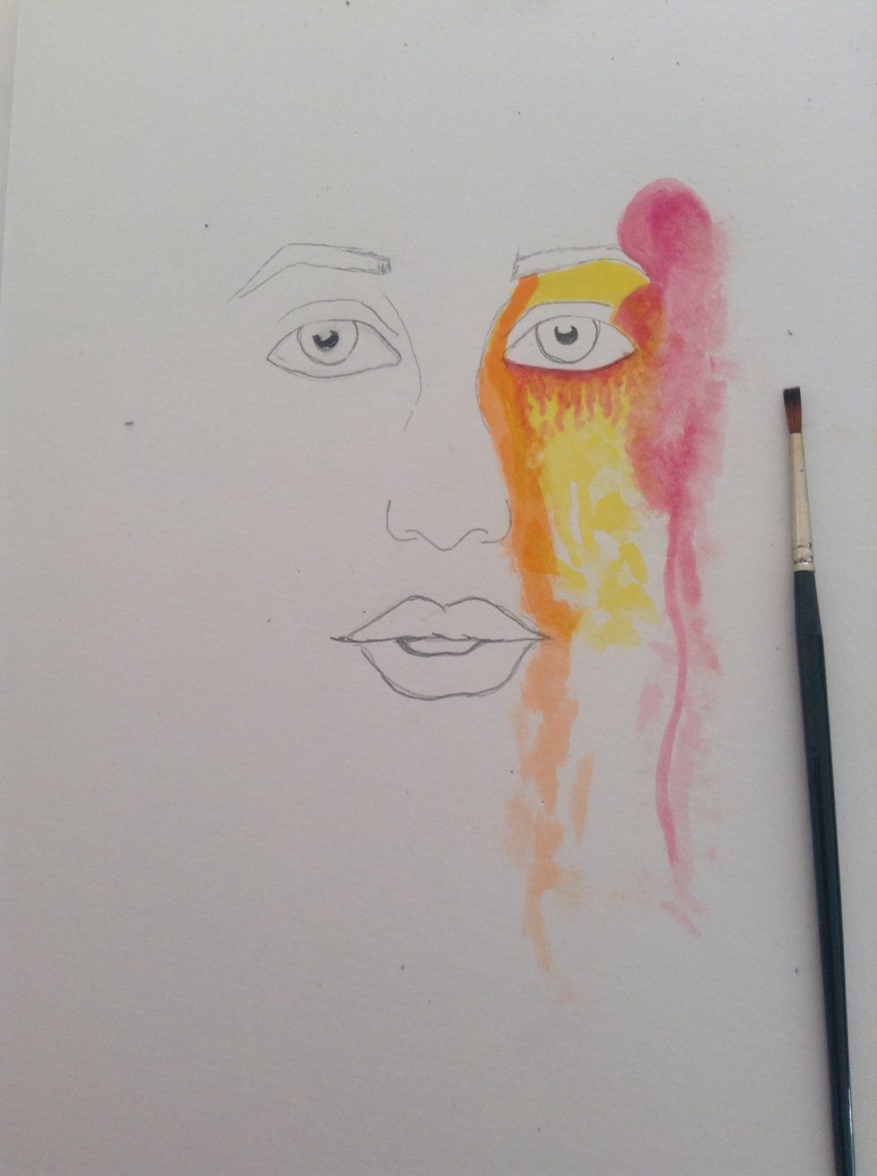 Now do some orange next to the nose and make it like it's falling down too.