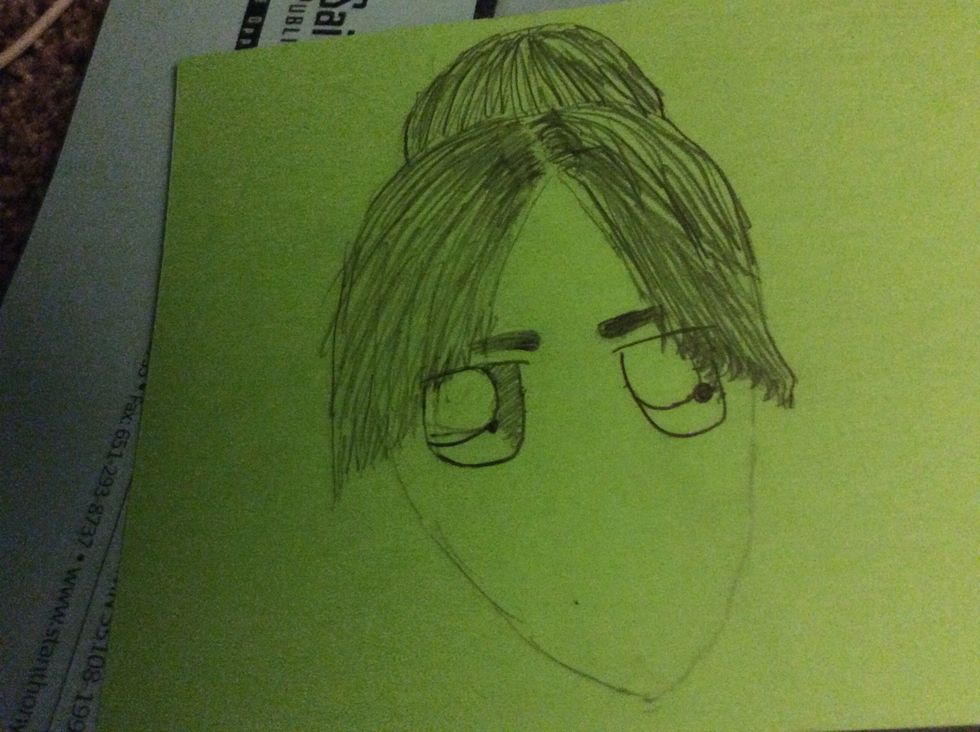 Now do the eyes basically draw a big circle in the left corner and then a small black circle at the south west of the circle. Then shade in the side of it to your preference.