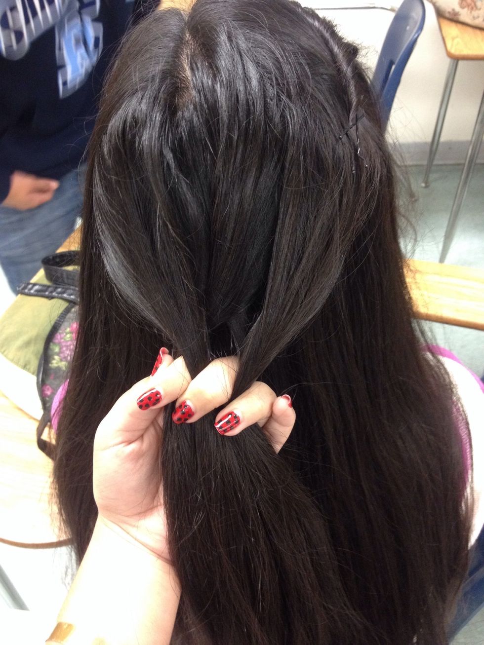 Now do this for the other side and keep going till the end but make sure while your doing it it's sorta loose as you go on, this part is very important for the braid!!!