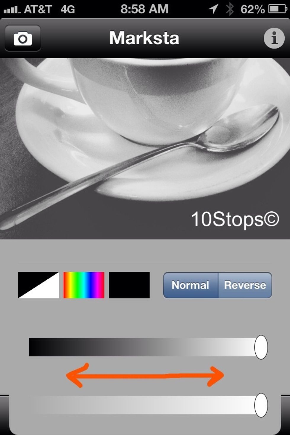 Now drag the slider left or right to change the color. For more color choices - other than black or white - tap the colorful square. If you are only adding text - no images- skip ahead to step 20.