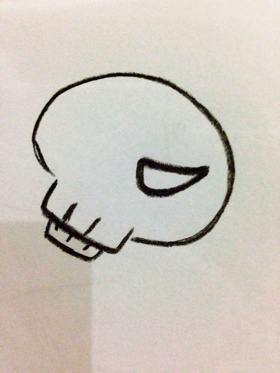 Now draw a curved line below it to make triangular eye sockets.