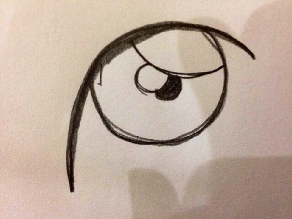 Now draw another small circle right in the middle of the eyeball. Colour it black - this will be the pupil.