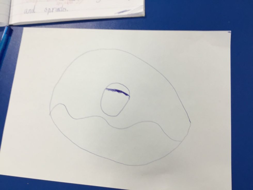 Now draw another wobbly line that goes over the smile