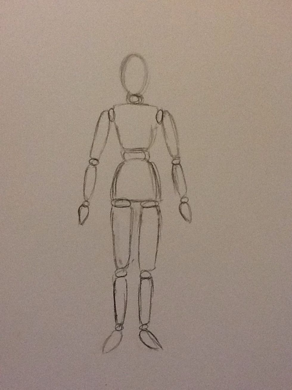 Now draw little circles for joints in between each part of the body.