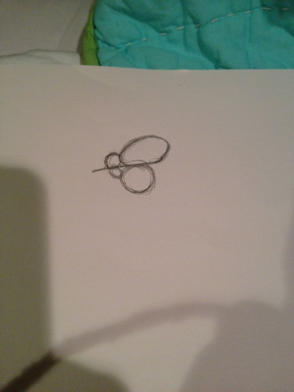 Now draw on large oval at the tip of the line and a smaller one behind then a a medium circle under the line and again a small circle behind it.