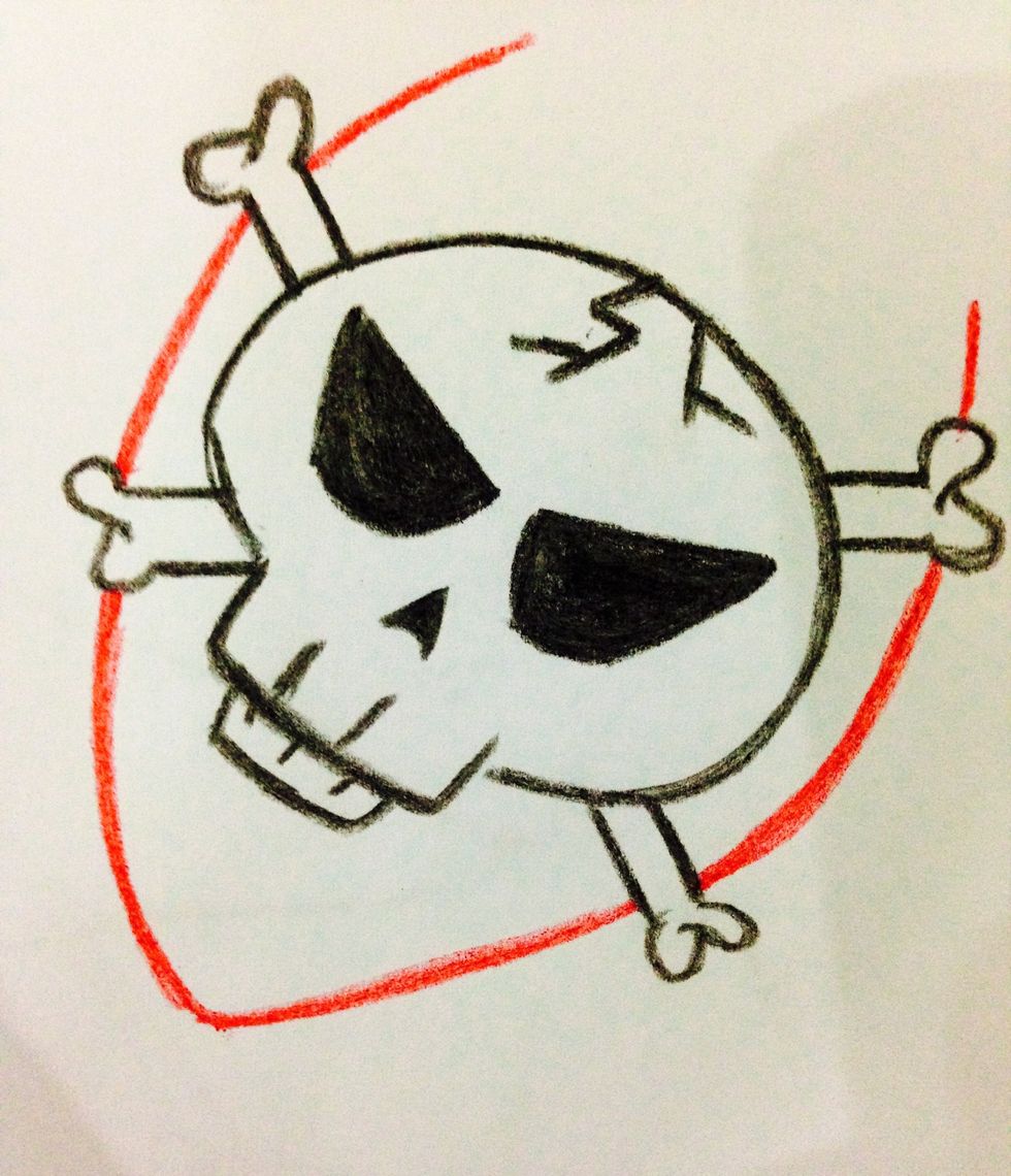 Now draw red lines around the skull.