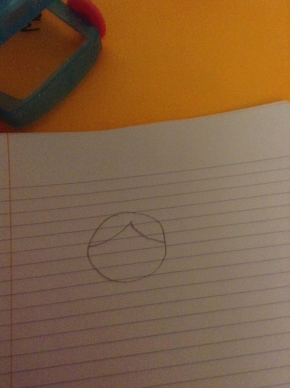 Now draw the bangs you can draw eyes but I chooses not to I can't really draw faces with eyes and a nose and a mouth