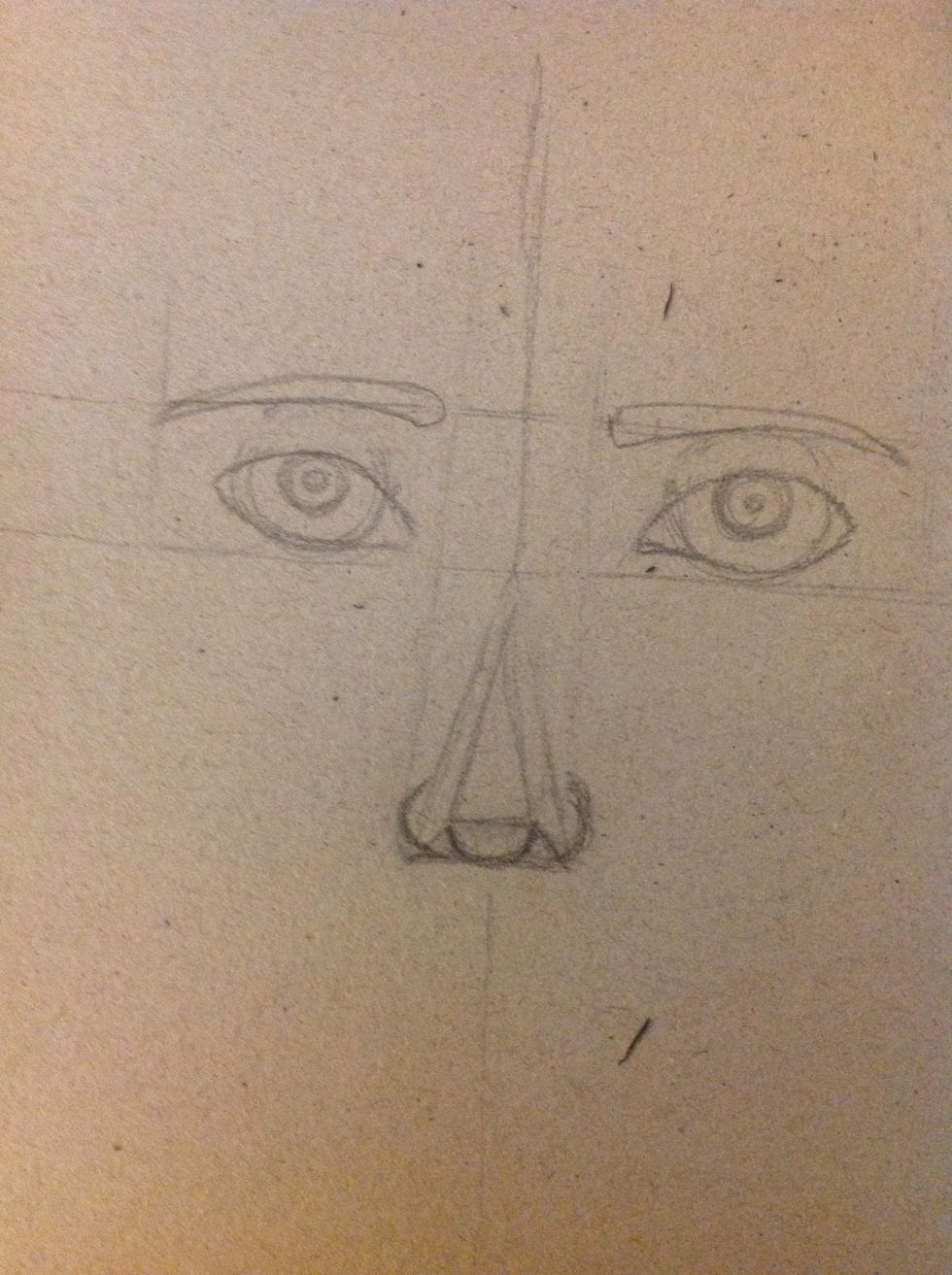 Now draw the center of our nose. We have to make an inverted "C" and it have to reach the width of the base of the triangle