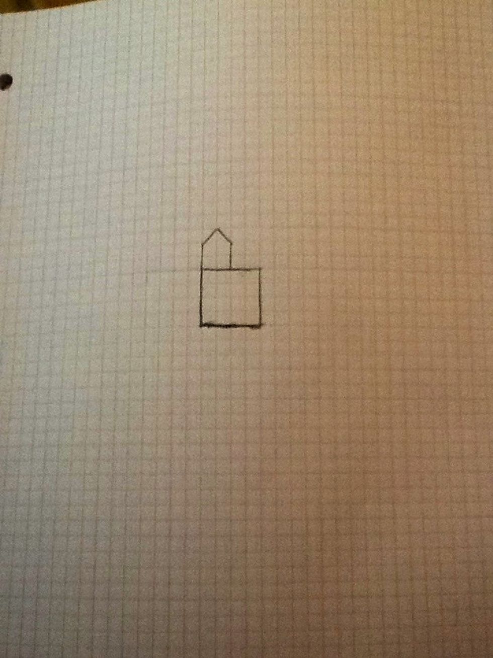 Now draw two lines going up 2 spaces. Then draw the top half of a triangle. Do this again next to it on all sides.
