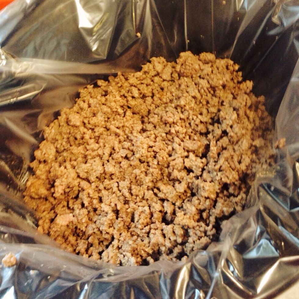 Now dump the ground beef in the pot.