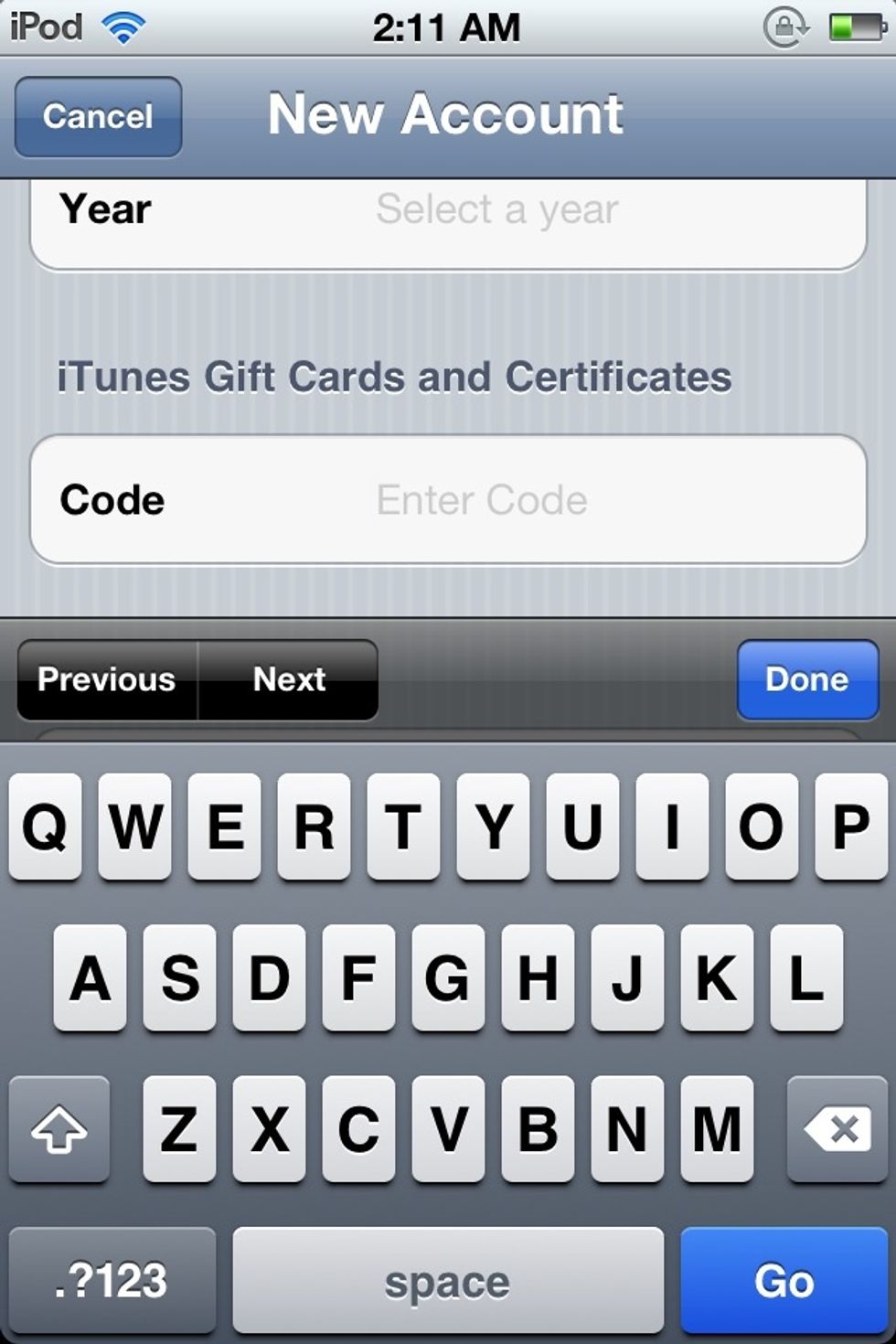 Now, enter the unredeemed iTunes gift card or code.