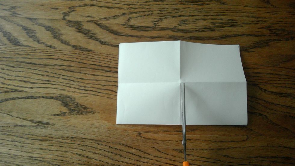 Now, find the folded edge. You will cut along the middle fold line, starting at the fold as shown.