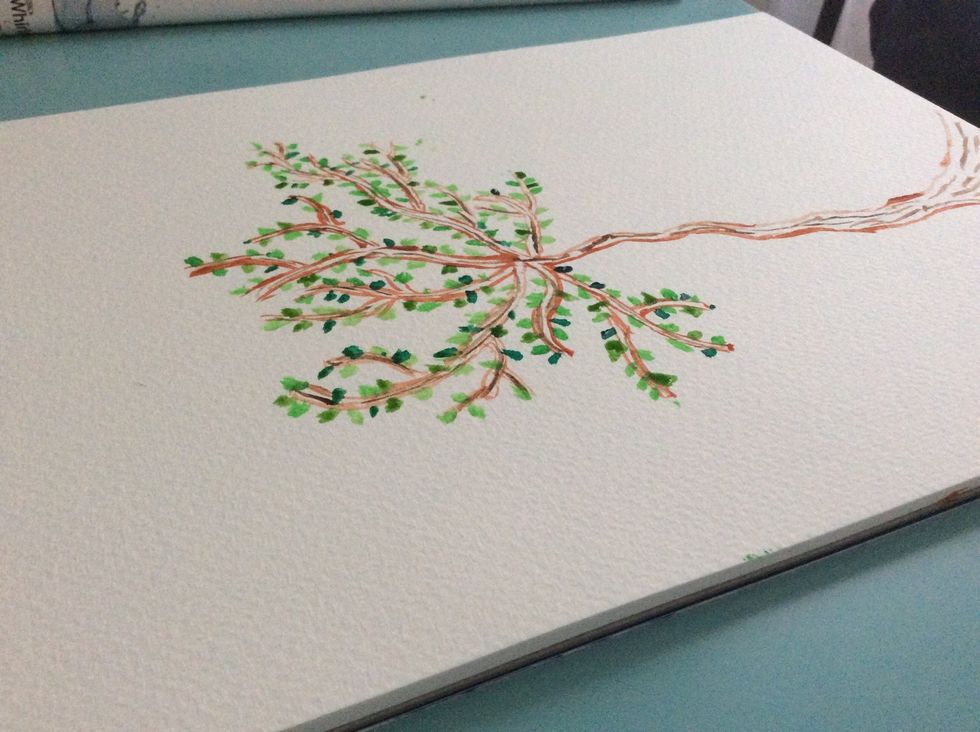 Now finish of the leaves with sap green and viridian hue. You can add more leaves if you feel it is to empty