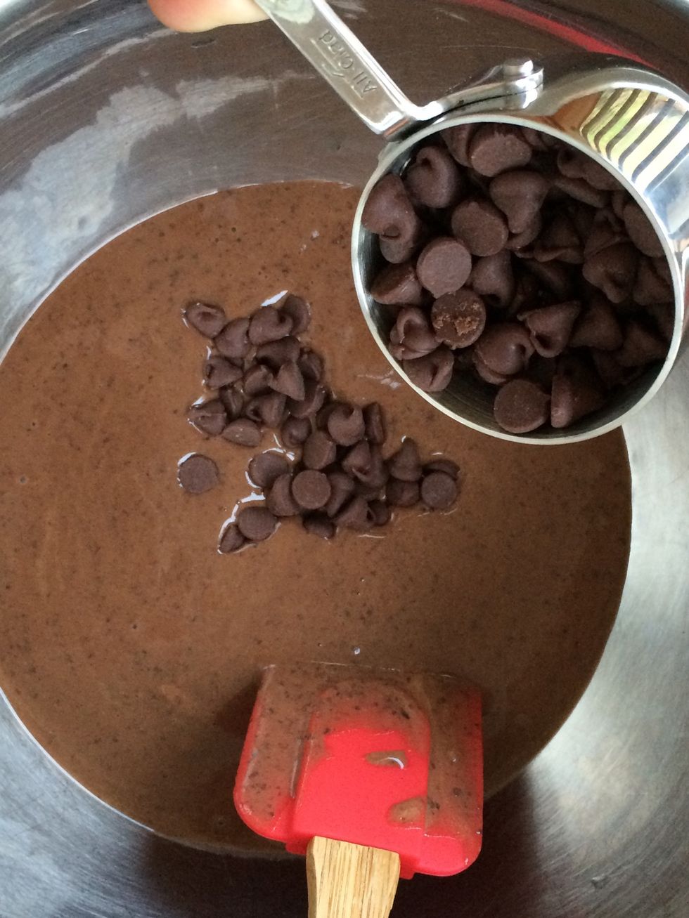 Now fold in the chocolate chips. ...You could leave them out, but why would you cheat yourself of MORE chocolate?!