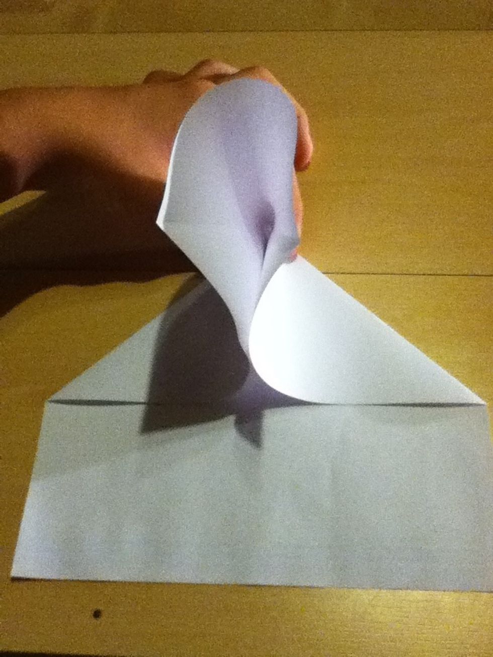 Now fold the bottom part into a triangle(using the marks you made previously) and fold the top part into another triangle