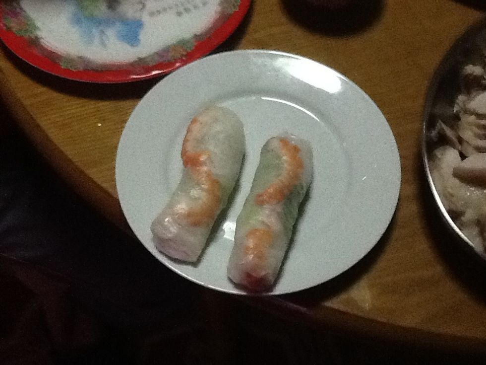 Now fold the rice paper as the picture above and now you finished your Vietnamese spring roll.