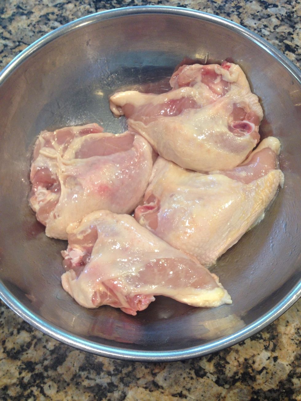 Now for a little oil rub. I usually have canola oil on hand but any oil will do. I use about a TB per breast. Rub well on all sides