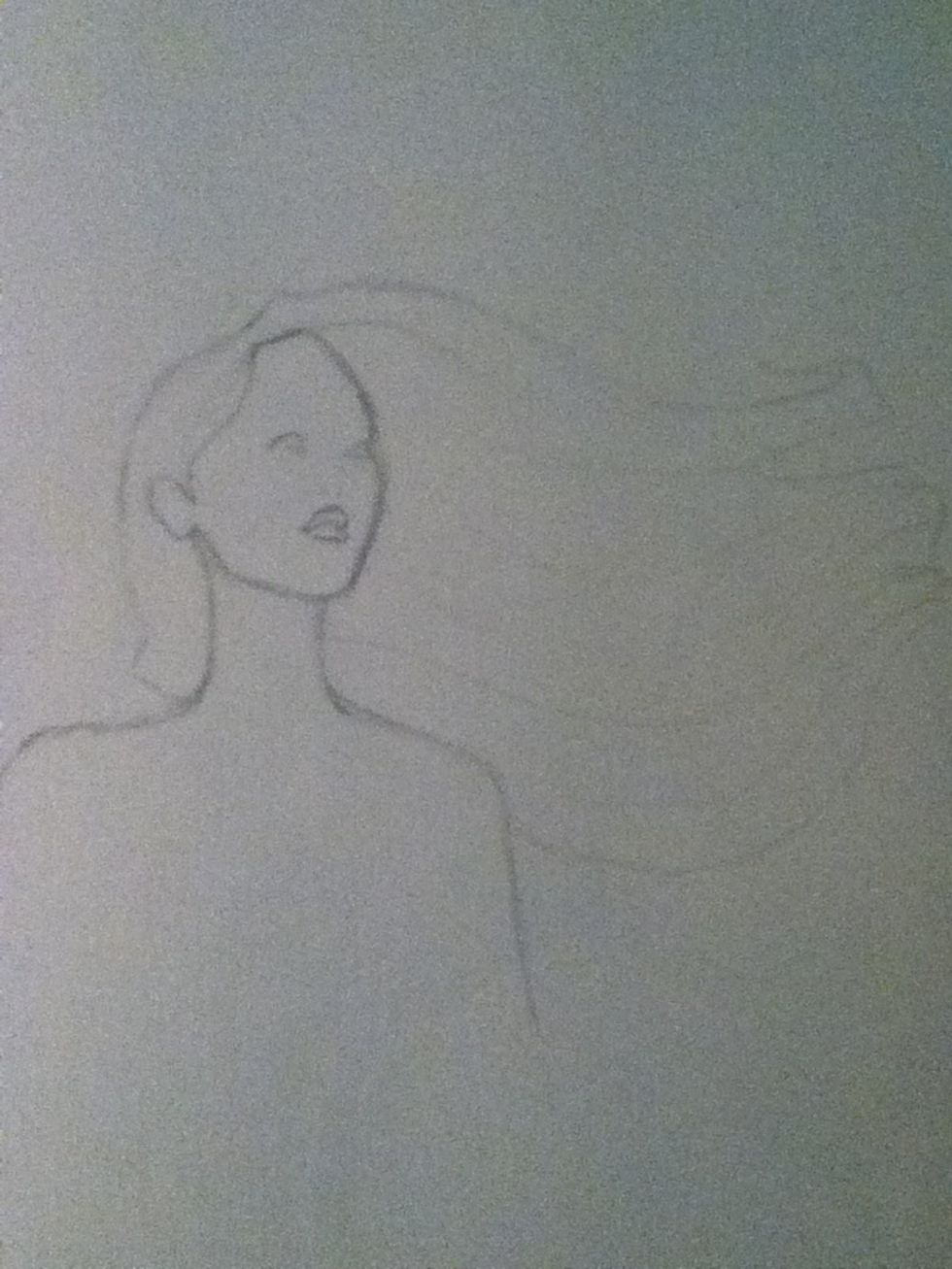 Now for her face, where the crease is on her face, add her Ieft eye, put her right eye higher than the left and pretty close. Her nose is near her mouth and she has big lips.