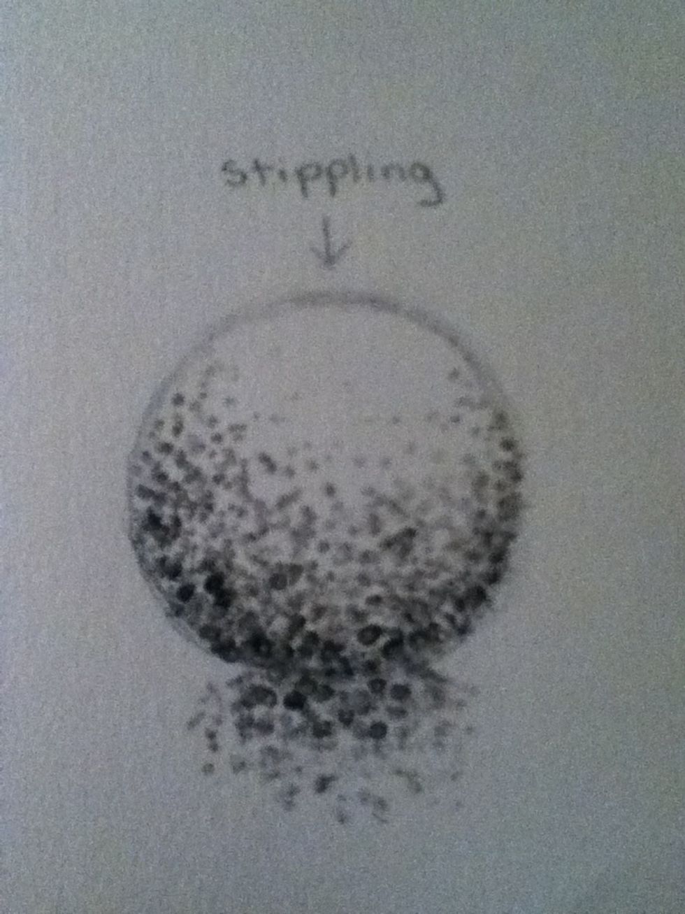 Now for stippling I used a china marker because pencil doesn't show too well unless you use soft lead. For stippling also add more pressure away from the light and add for dots and decrease gradually.