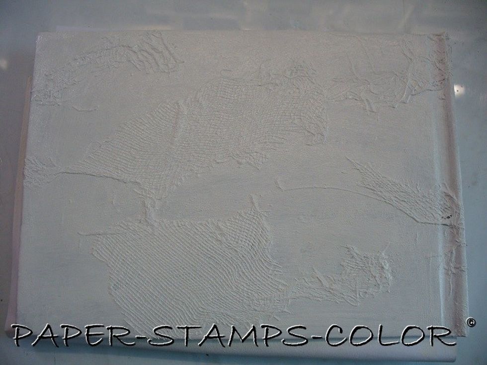 Now for the back cover! Adhere cheesecloth to the back cover. Paint the front with white gesso (hmmm, I said this in the first step, too!)