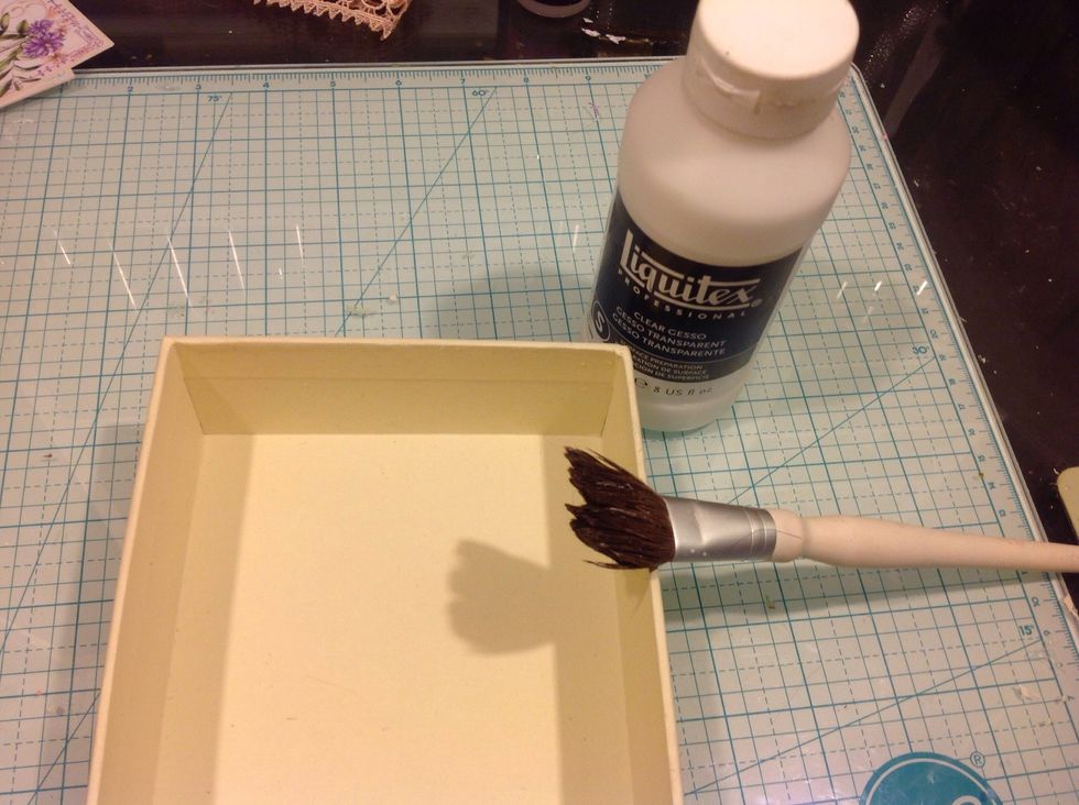 Now for the base box. I primed it with clear gesso.  I didn't want to cover the ivory color up.